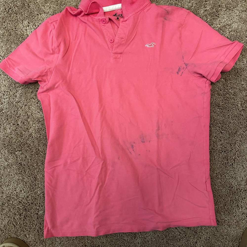 Pink Hollister polo shirt (has detergent stains)